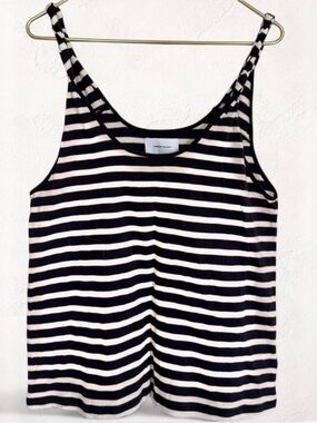 Navy Cream Striped Cotton Tank Top Coastal Nautical Current Elliott NWT Medium